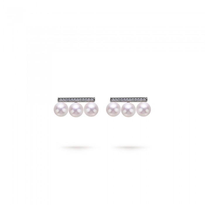 5.0-5.5mm White Freshwater Pearl & Diamond Balance Pave Earrings in Sterling Silver - AAAA Quality