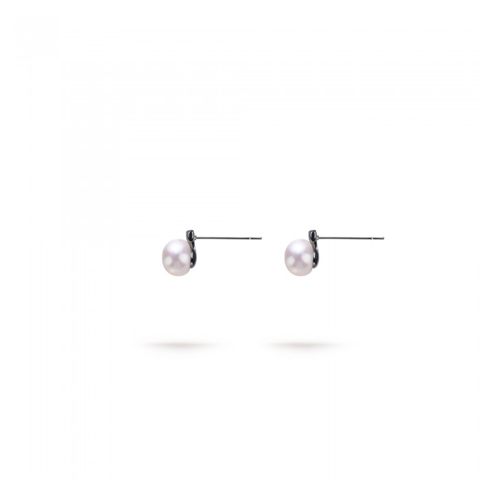 5.0-5.5mm White Freshwater Pearl & Diamond Balance Pave Earrings in Sterling Silver - AAAA Quality