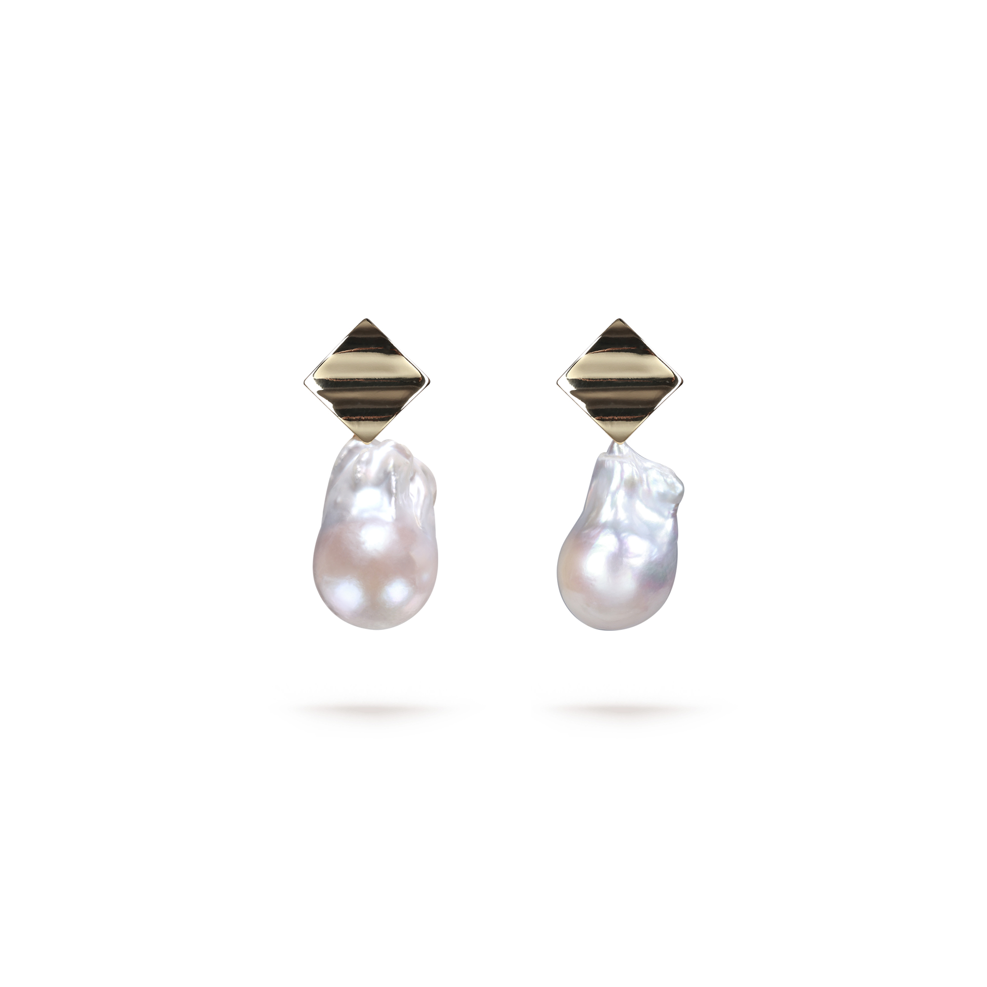 White Freshwater Baroque Pearl Harmony Earrings in 18K Gold