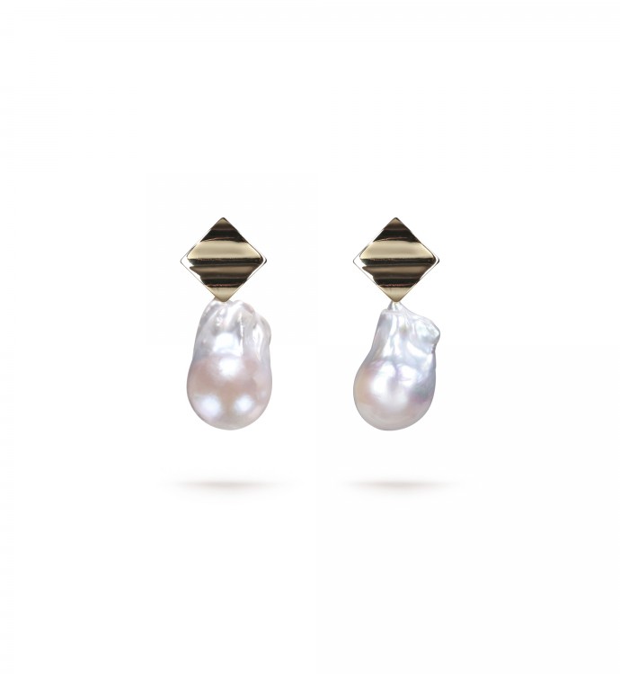 White Freshwater Baroque Pearl Harmony Earrings in 18K Gold