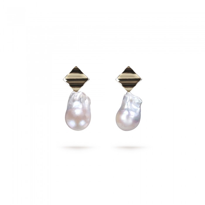 White Freshwater Baroque Pearl Harmony Earrings in 18K Gold