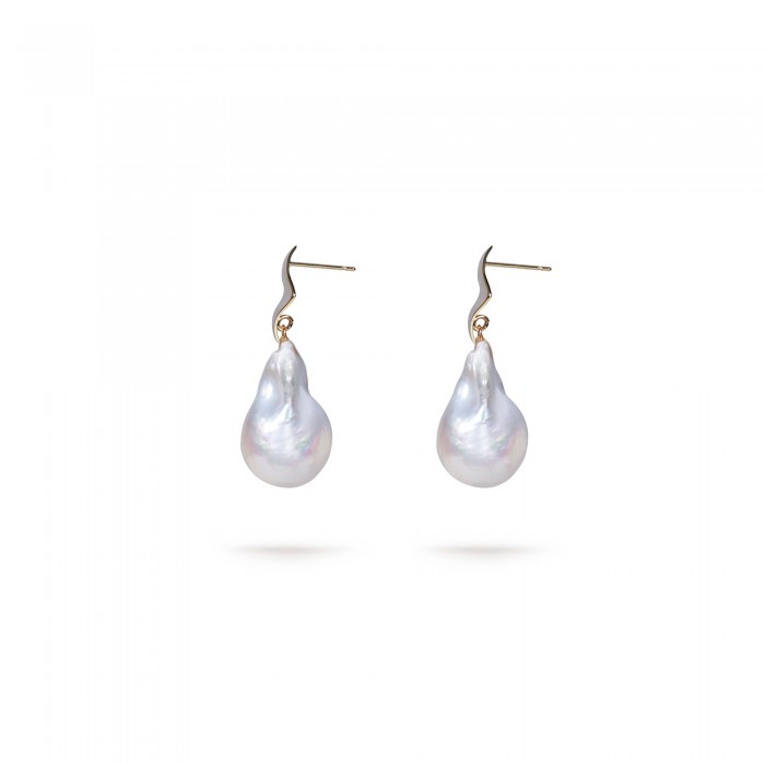 White Freshwater Baroque Pearl Harmony Earrings in 18K Gold