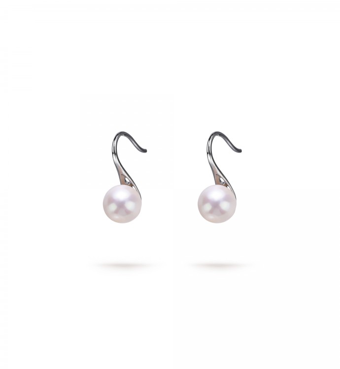 7.5-8.0mm White Freshwater Pearl Honey Dangle Earrings in Sterling Silver - AAAA Quality
