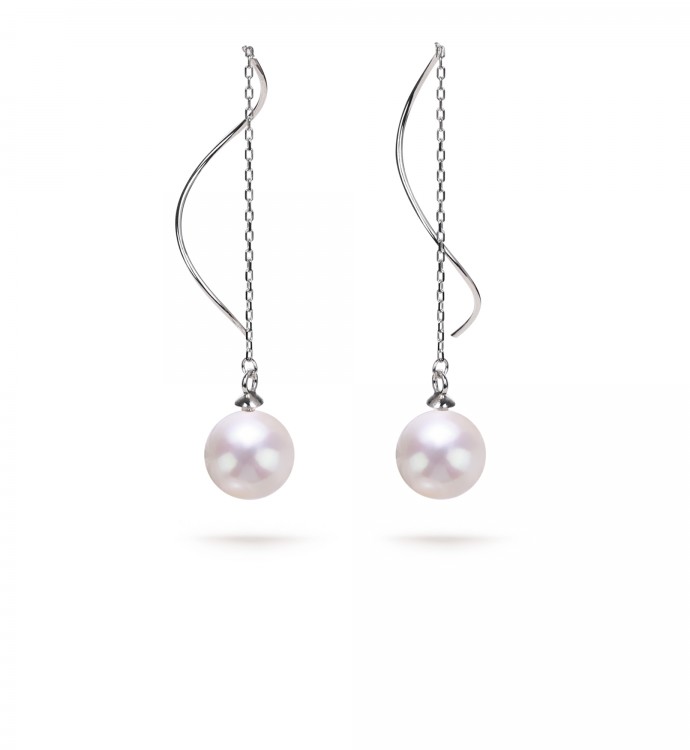 9.0-10.0mm White Freshwater Pearl Flicker Dangle Earrings in Sterling Silver - AAAAA Quality
