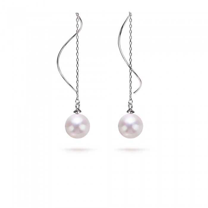 9.0-10.0mm White Freshwater Pearl Flicker Dangle Earrings in Sterling Silver - AAAAA Quality