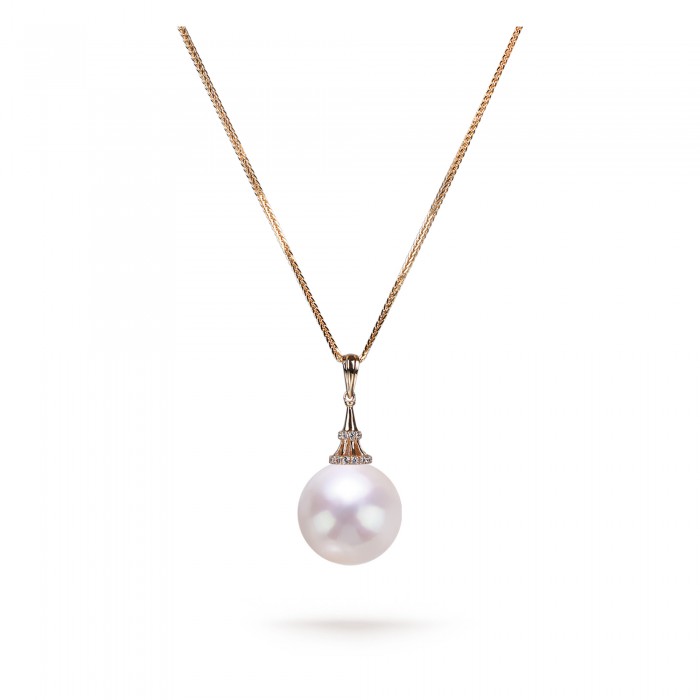 13.0-14.0mm White Freshwater Pearl Darling Pendant in 18K Gold - AAAAA Quality