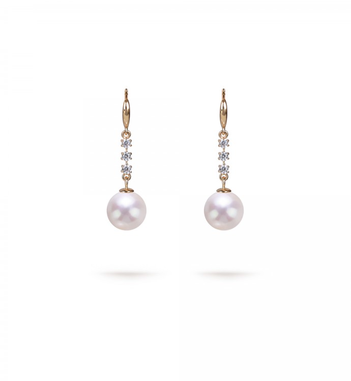 7.5-8.0mm White Freshwater Pearl & Diamond Serena Earrings in 18K Gold - AAAA Quality
