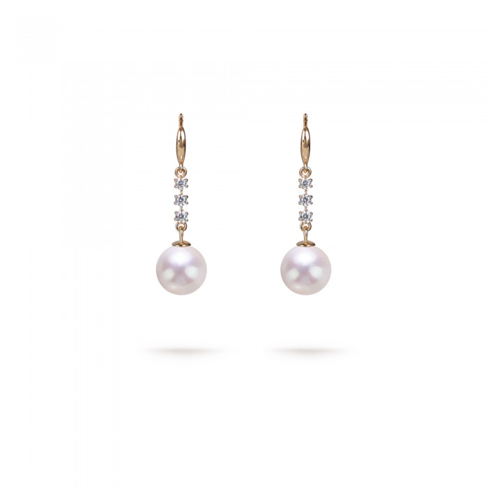 7.5-8.0mm White Freshwater Pearl & Diamond Serena Earrings in 18K Gold - AAAA Quality