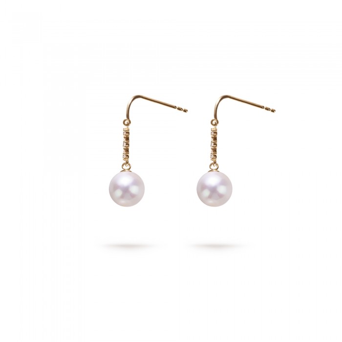 7.5-8.0mm White Freshwater Pearl & Diamond Serena Earrings in 18K Gold - AAAA Quality