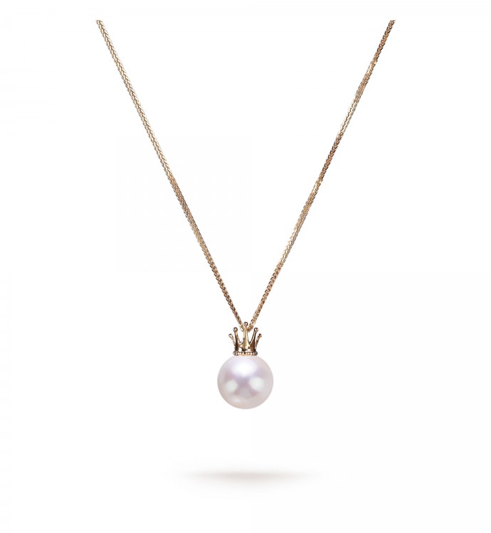 9.0-10.0mm White Freshwater Pearl Princess Pendant in 18K Gold - AAAAA Quality