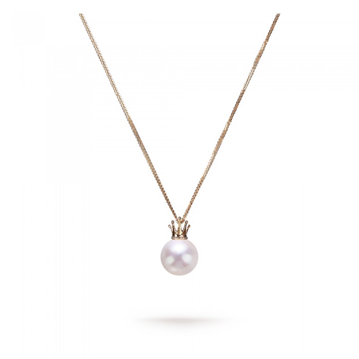 9.0-10.0mm White Freshwater Pearl Princess Pendant in 18K Gold - AAAAA Quality