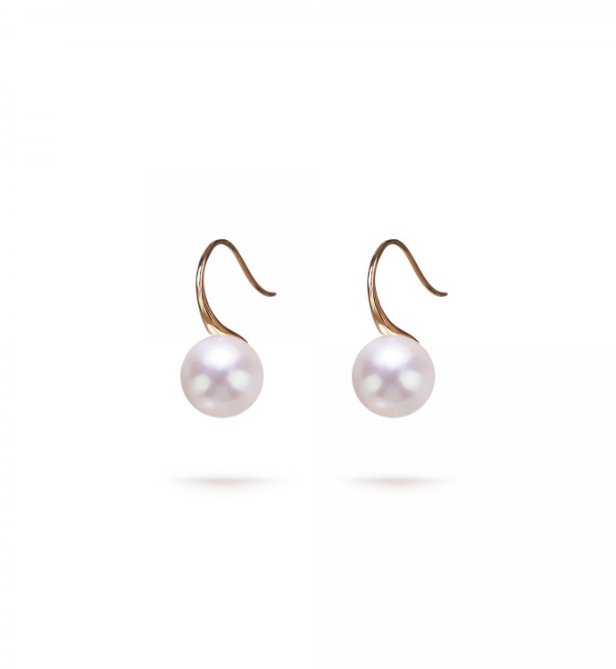 9.0-10.0mm White Freshwater Pearl Honey Dangle Earrings in 18K Gold - AAAAA Quality