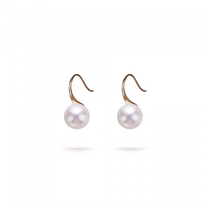 9.0-10.0mm White Freshwater Pearl Honey Dangle Earrings in 18K Gold - AAAAA Quality