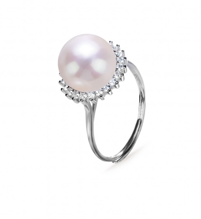9.0-10.0mm White Freshwater Pearl Halo Ring - AAAAA Quality