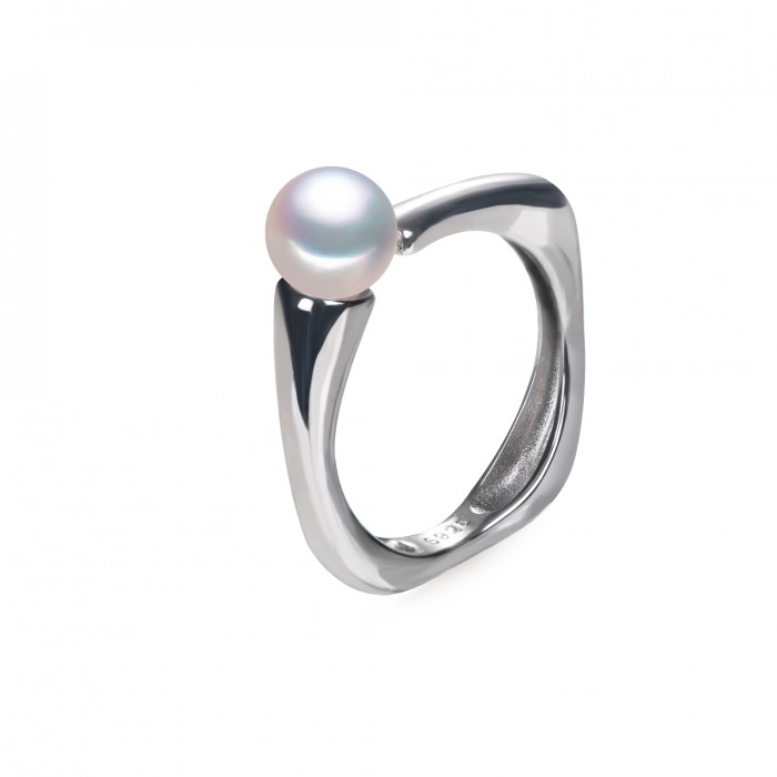 9.0-10.0mm White Freshwater Pearl Loop Ring - AAA Quality