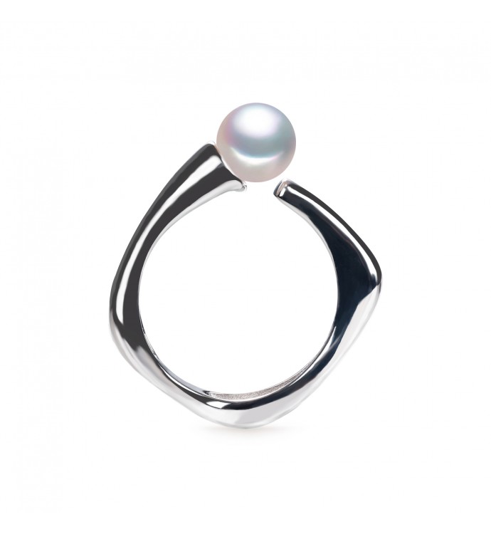 9.0-10.0mm White Freshwater Pearl Loop Ring - AAA Quality