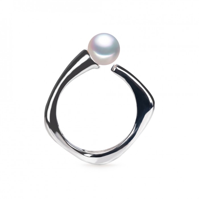 9.0-10.0mm White Freshwater Pearl Loop Ring - AAA Quality