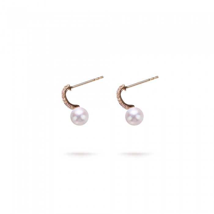 6.0-6.5mm White Freshwater Pearl & Diamond Belle Earrings in 18K Gold - AAA Quality