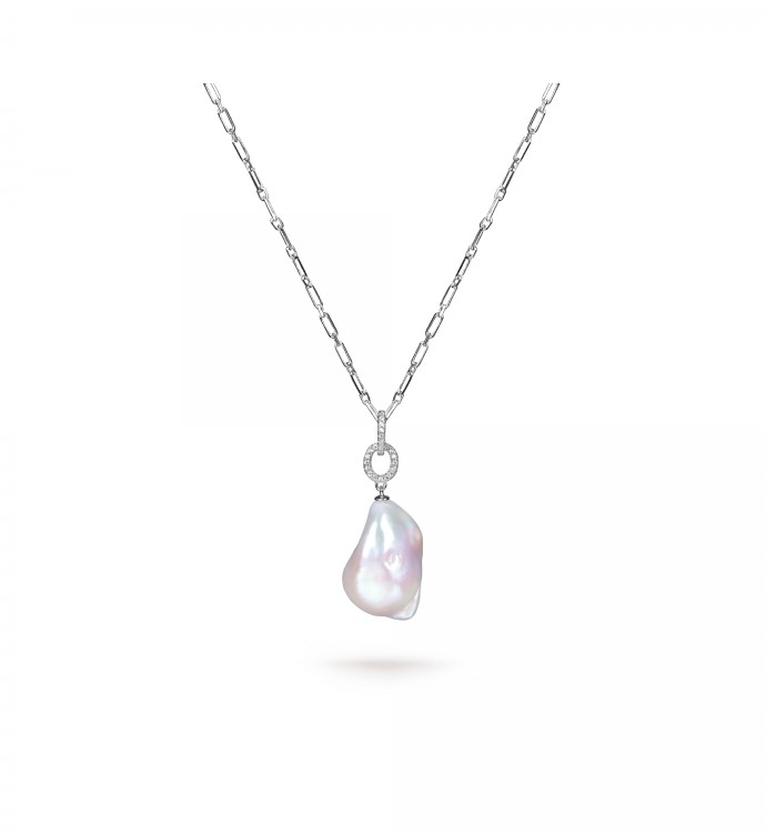 White Freshwater Baroque Pearl Bombshell Pendant in Sterling Silver