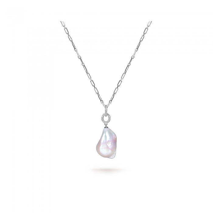 White Freshwater Baroque Pearl Bombshell Pendant in Sterling Silver