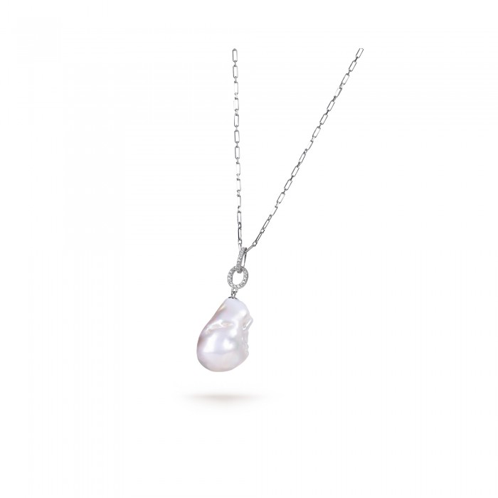 White Freshwater Baroque Pearl Bombshell Pendant in Sterling Silver