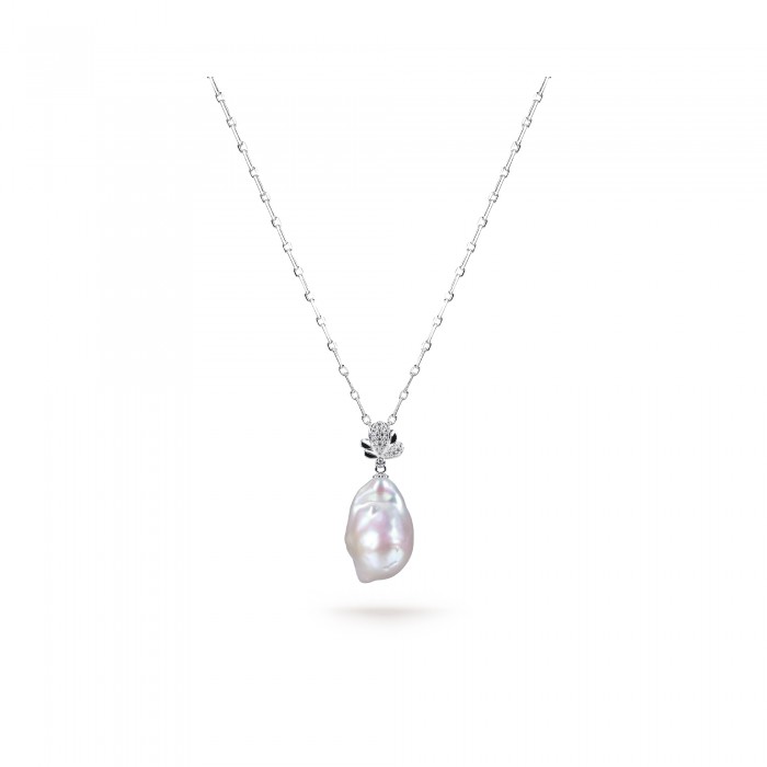 White Freshwater Baroque Pearl Orchid Pendant in Sterling Silver