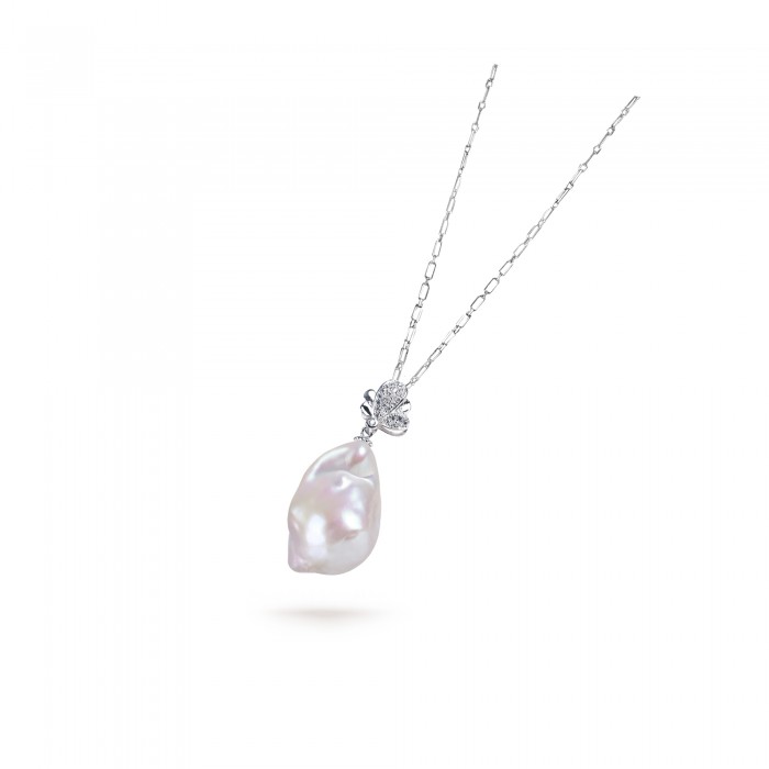 White Freshwater Baroque Pearl Orchid Pendant in Sterling Silver