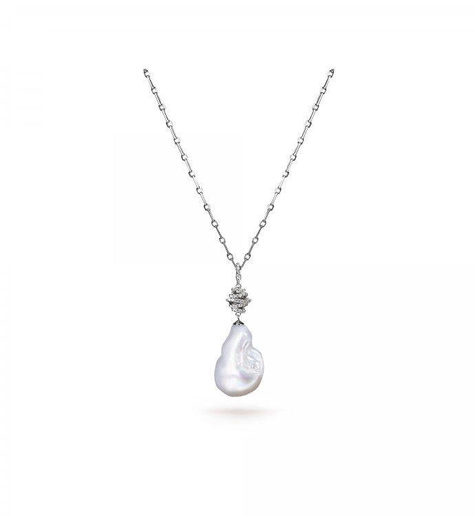 White Freshwater Baroque Pearl Zig Zag Pendant in Sterling Silver