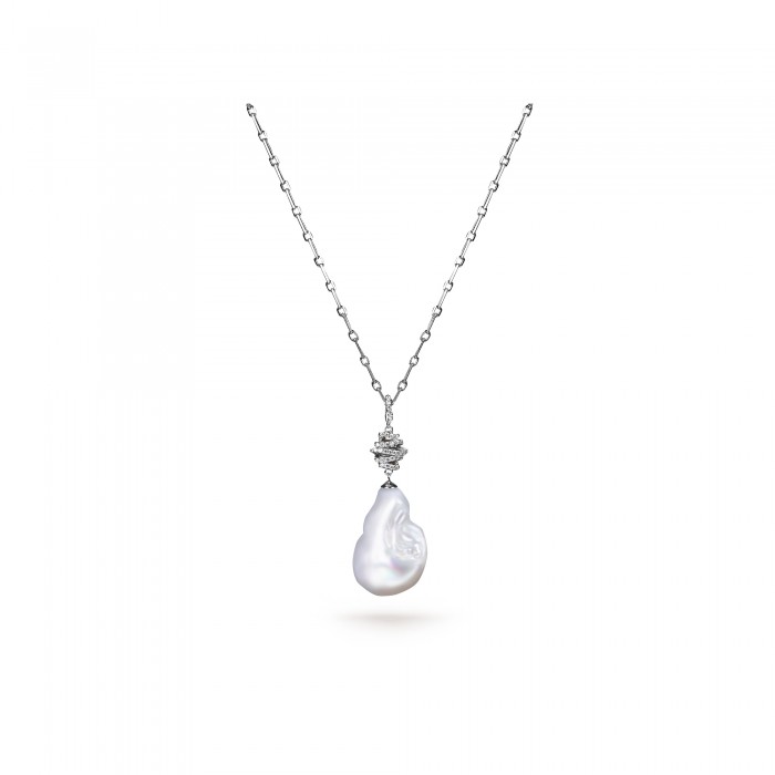 White Freshwater Baroque Pearl Zig Zag Pendant in Sterling Silver