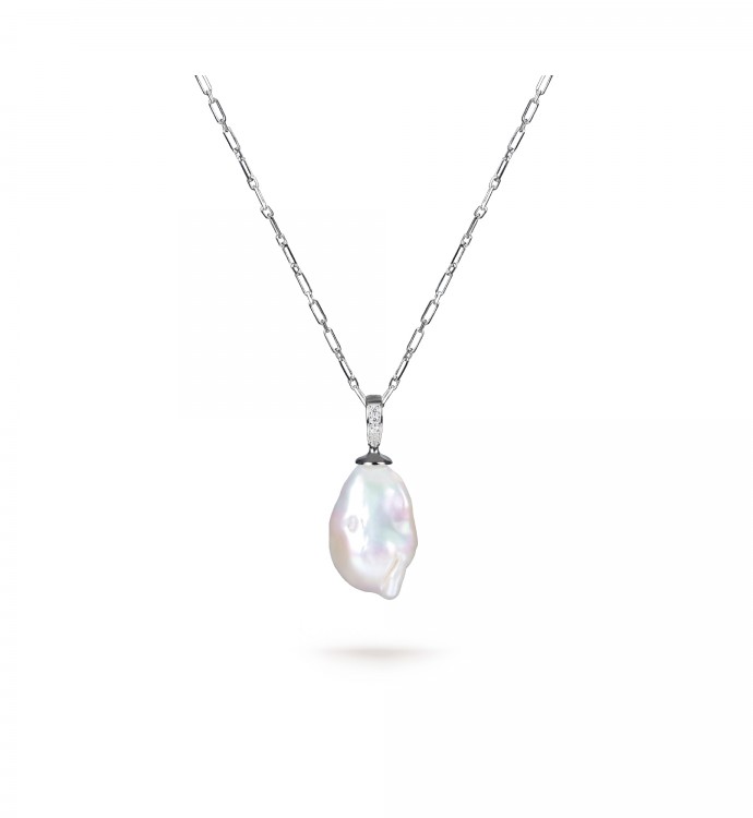 White Freshwater Baroque Pearl Dangling Pendant in Sterling Silver