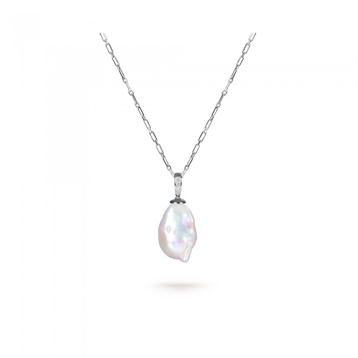 White Freshwater Baroque Pearl Dangling Pendant in Sterling Silver