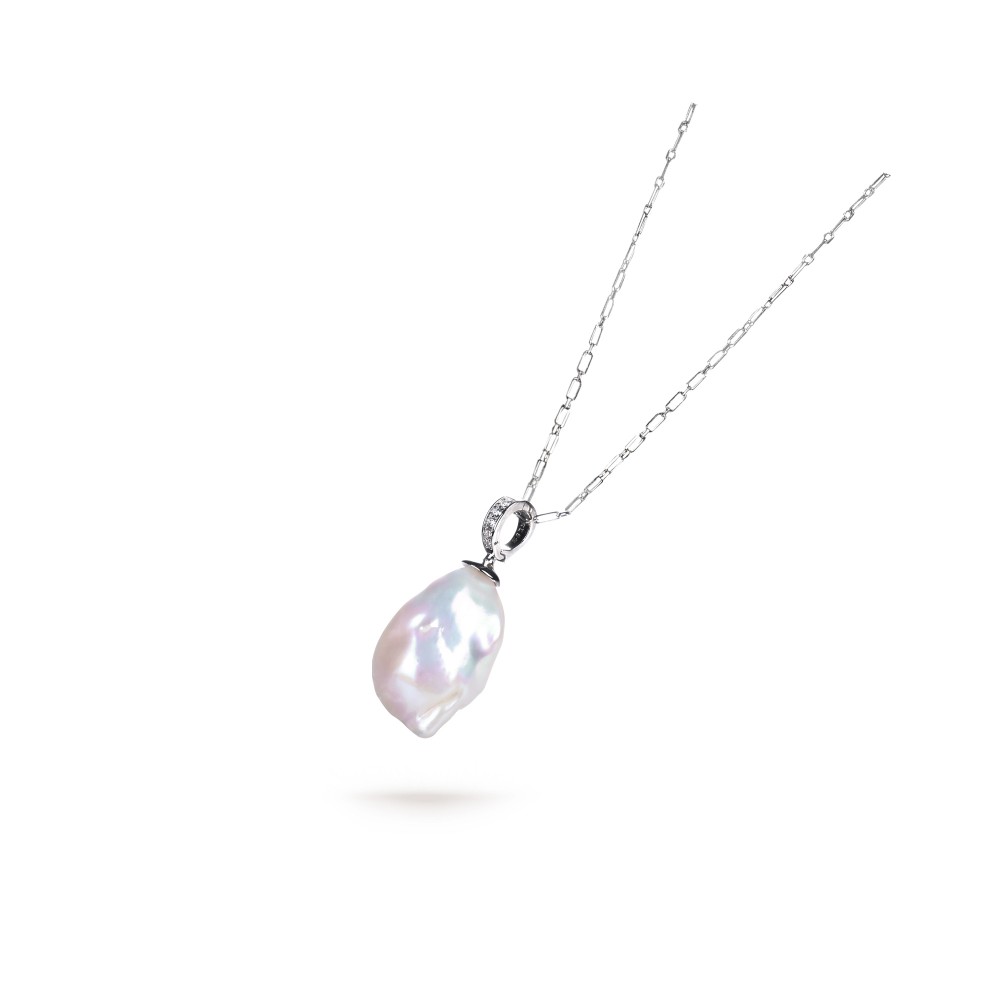 White Freshwater Baroque Pearl Dangling Pendant in Sterling Silver