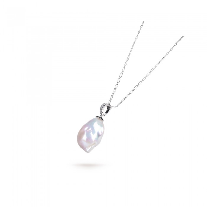 White Freshwater Baroque Pearl Dangling Pendant in Sterling Silver