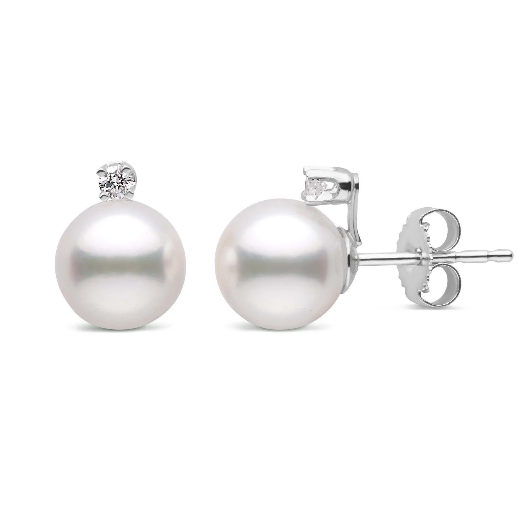 7.0-7.5 mm Starlight Collection White Akoya Pearl & Diamond Stud Earrings