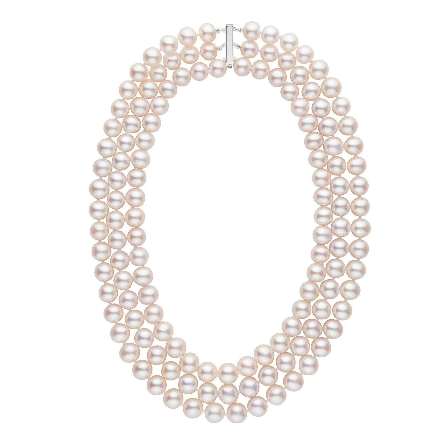 9.5-10.5 mm AAA Triple Strand White Freshwater Pearl Necklace