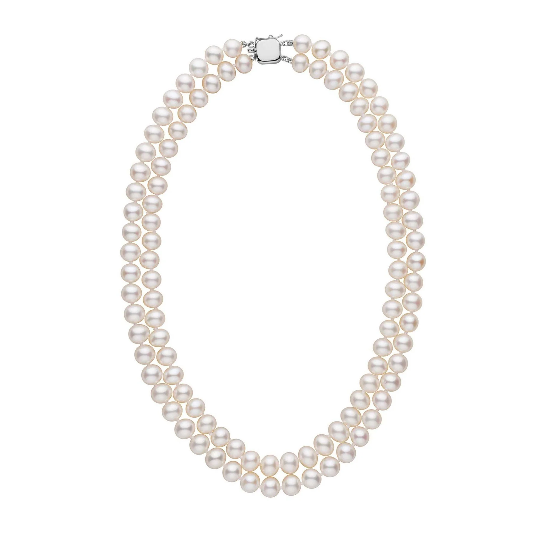 7.5-8.0 mm AA+ White Freshwater Double-Strand Pearl Necklace