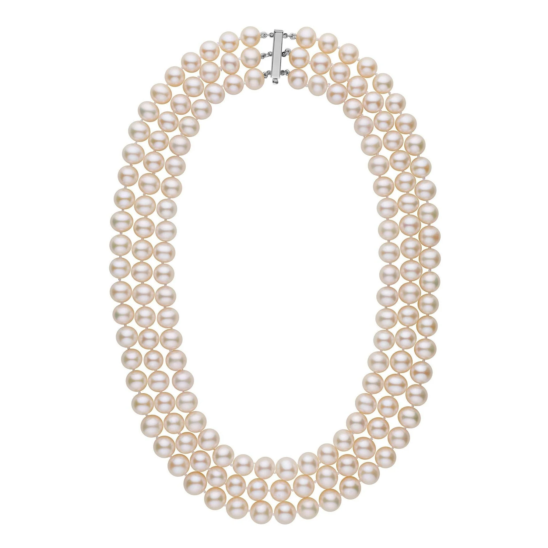 16 Inch 7.5-8.0 mm AAA White Freshwater Triple-Strand Pearl Necklace